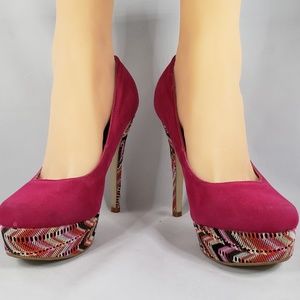 DBDK Fashion Womens Erin Pink Faux Suede Knit Platform Heels Size 9